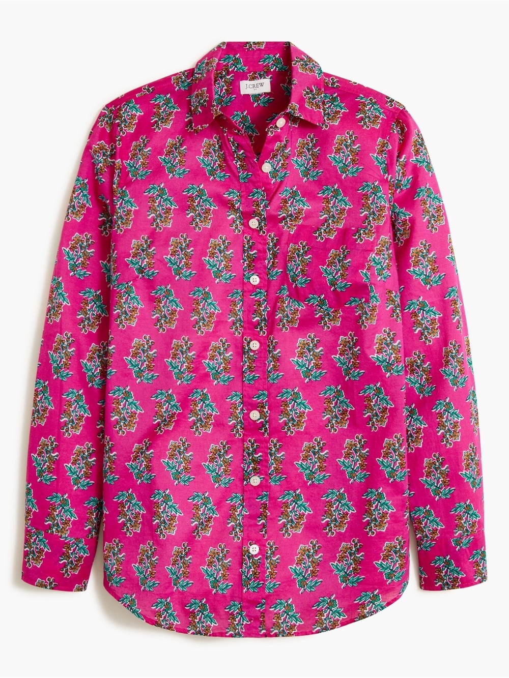 NWOT J.Crew Lightweight Cotton Signature Fit Shirt Pink Floral Block Print